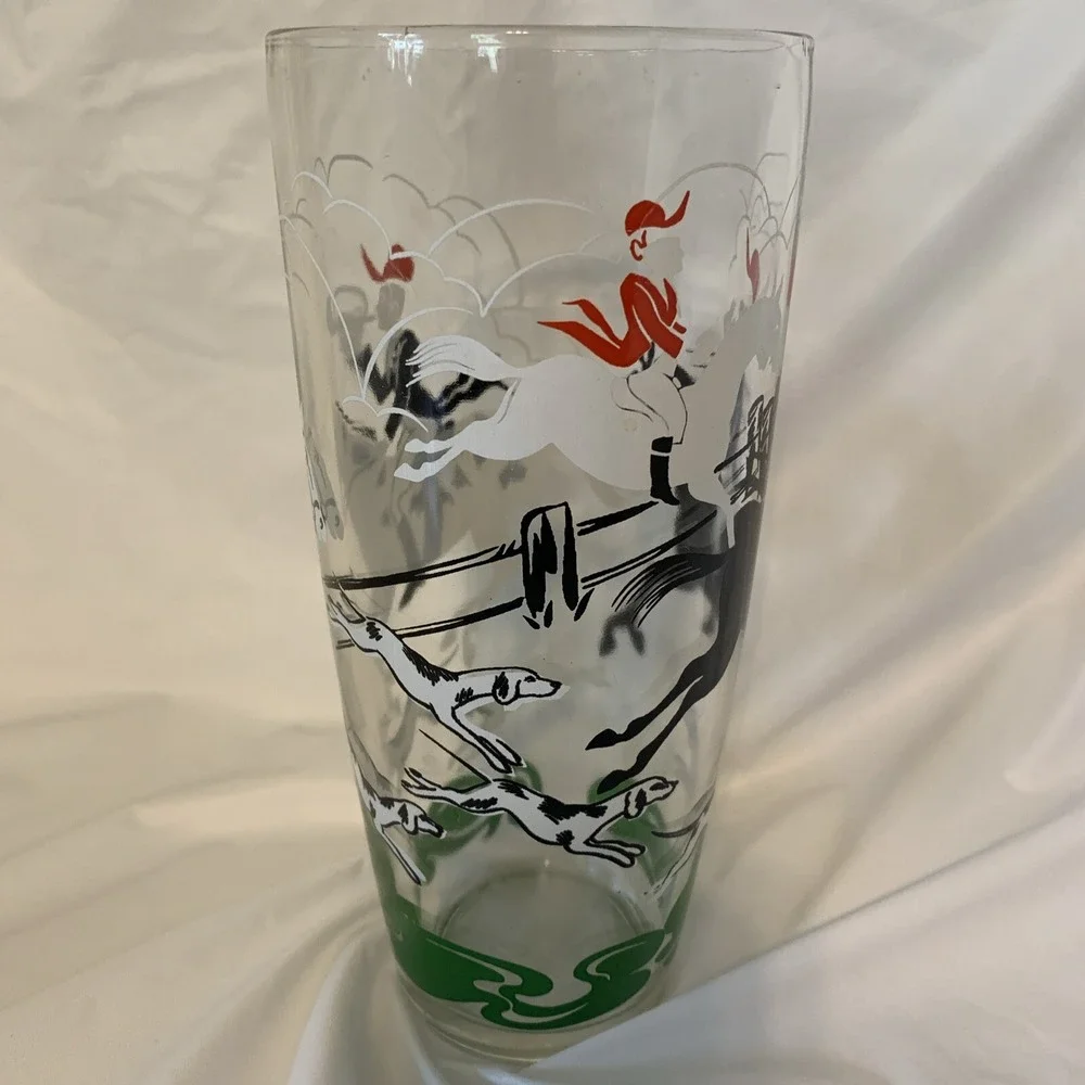 Vintage Hazel Atlas Glass Fox Hunt Tally Ho Cocktail Martini Shaker Glass No Top